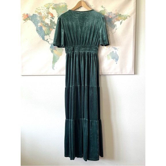 Baltic Born Dress Artemis Velvet Maxi Deep Lagoon Green Short Sleeve Sz Large - Picture 9 of 12